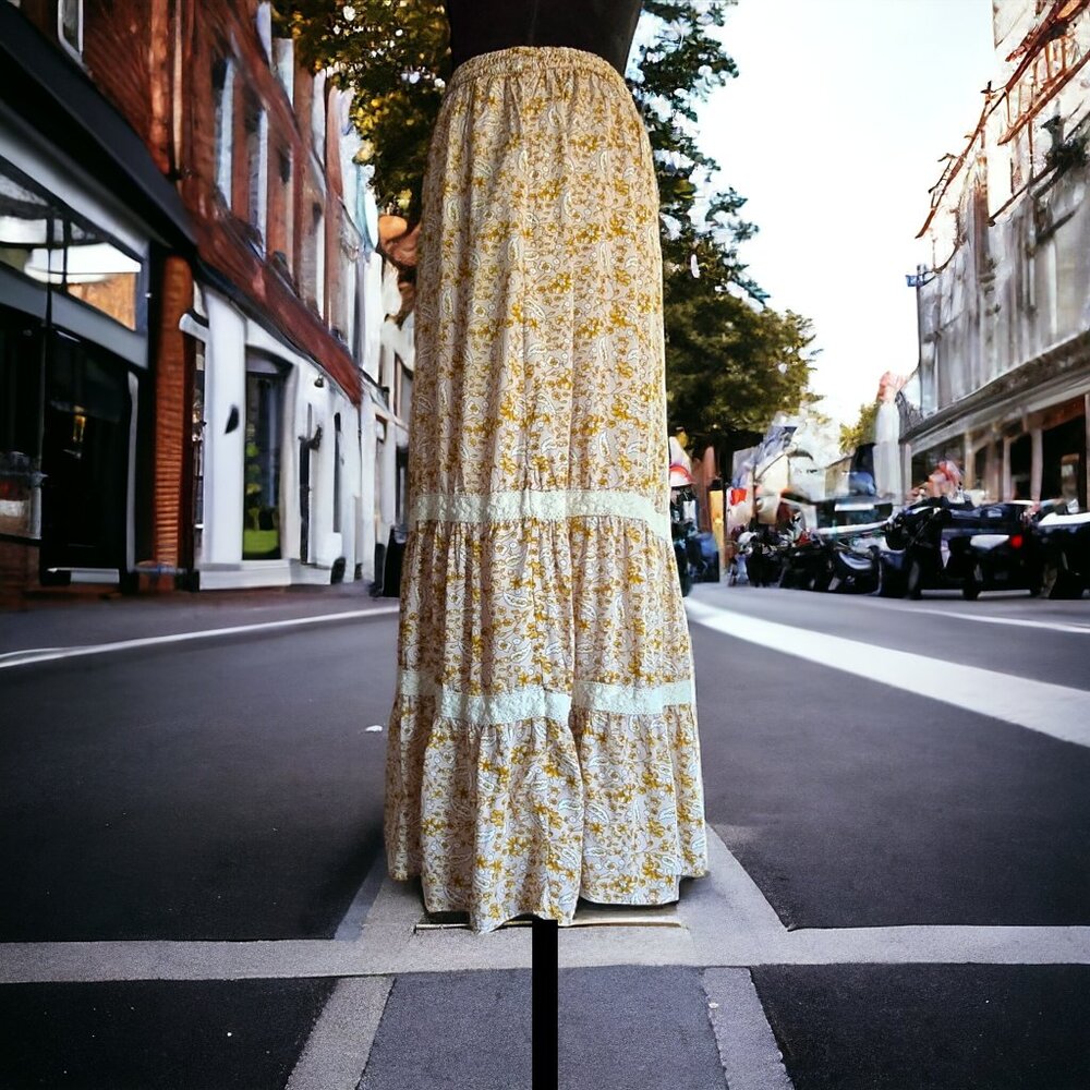 Polagram Yellow Floral Tiered Midi Skirt - Picture 3 of 5